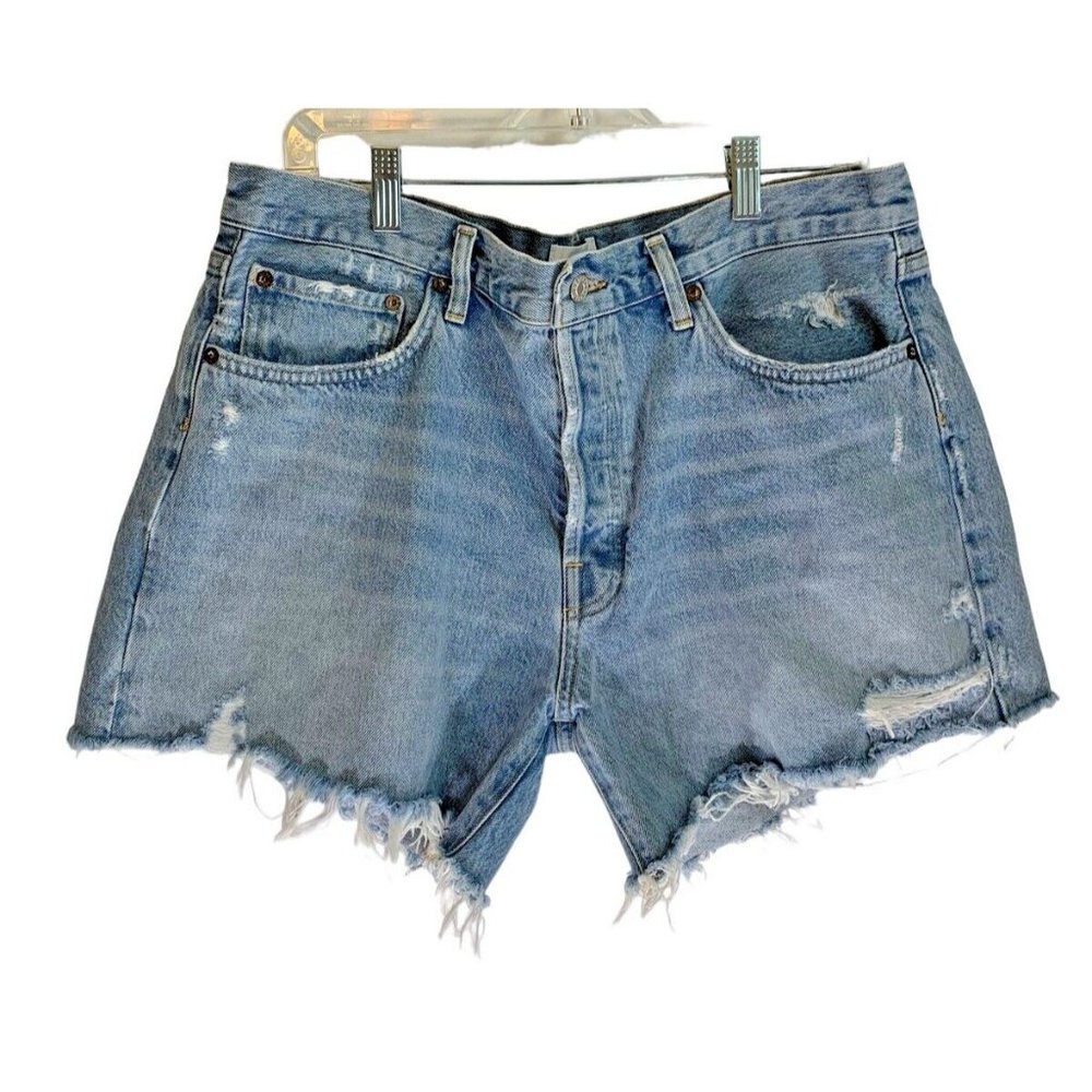 Agolde Parker Cut Off Distressed Button Fly High Rise Denim Shorts Women Size 32